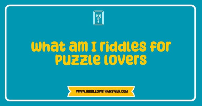 Engaging image featuring a collection of 'What am I' riddles for puzzle lovers, showcasing thought-provoking riddles like 'I speak without a mouth and hear without ears, what am I?' and 'I have keys but open no locks, what am I?' Perfect for enthusiasts seeking brain-te