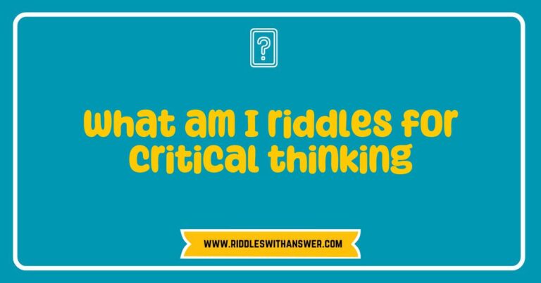 Engaging image illustrating various 'What am I' riddles designed for critical thinking, featuring colorful question cards that challenge the mind with clever puzzles and brain teasers. The image showcases popular riddles such as 'I speak without a mouth and hear without ears. What am I?' and 'I