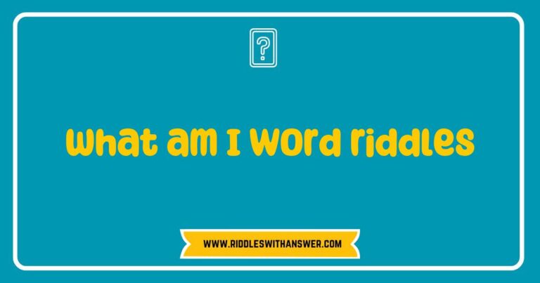 Colorful illustration of 'What am I' word riddles, featuring thought-provoking clues like 'I speak without a mouth and hear without ears' and 'I have keys but open no locks.' This engaging image showcases a variety of intriguing word puzzles designed to challenge your mind and spark curiosity, perfect