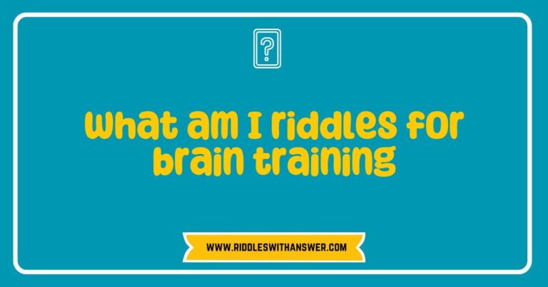 Colorful image featuring a collection of 'What am I?' riddles for brain training, showcasing various riddles such as 'I speak without a mouth and hear without ears. What am I?' and 'I have keys but open no locks. What am I?' This engaging visual highlights the fun