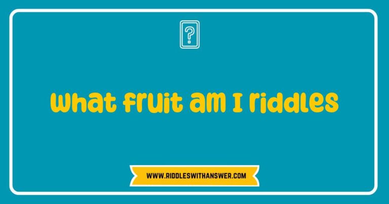 Colorful assortment of fruits with a whimsical riddle book featuring 'What fruit am I?' riddles, showcasing vibrant apples, bananas, and oranges, designed to engage kids and families in fun fruit-themed guessing games.