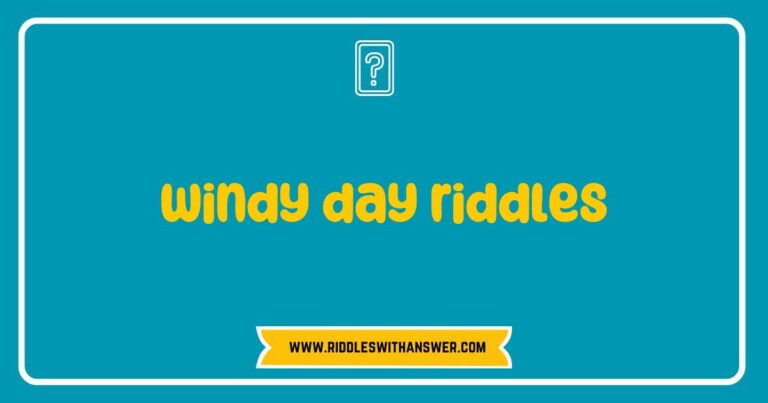 Illustration of a windy day with swirling leaves and a playful breeze, accompanied by a collection of fun wind-themed riddles such as 'What can you catch but not throw?' and 'I blow, but I’m not a balloon. What am I?' Perfect for engaging kids and families with outdoor