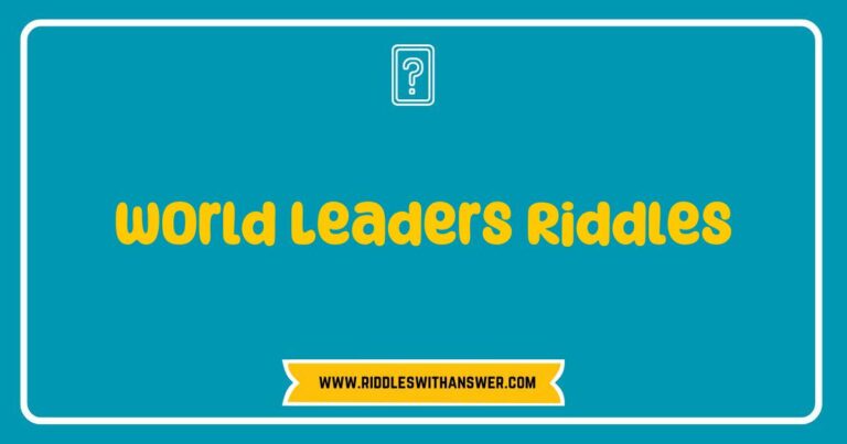 An engaging illustration featuring various world leaders surrounded by thought-provoking riddles, showcasing the playful side of politics. The image includes riddles like 'I lead my country but never walk, who am I?' and 'I represent my nation, but I don't have a voice, who am I?' Perfect