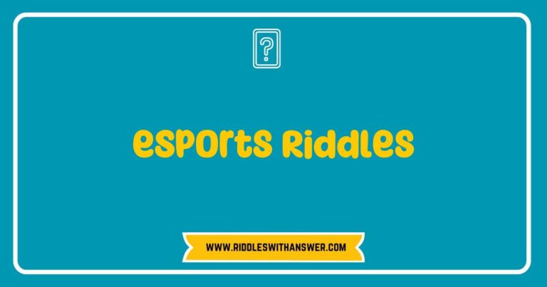 An engaging eSports Riddles graphic featuring a collection of brain-teasing questions related to popular video games, competitive gaming strategies, and iconic eSports teams. The image showcases colorful illustrations of gaming controllers and championship trophies, emphasizing the fun and challenge of solving eSports riddles. Perfect for gamers