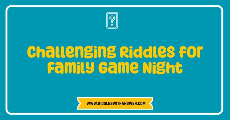 Here are a few options, keeping in mind different potential image styles: **Option 1 (General/Group Photo):** > A family laughing together while solving challenging riddles for family game night, showcasing a fun and engaging activity. **Option 2 (Close-up on a Riddle Card):** > A close-up image of a riddle card, part of a collection of challenging riddles perfect for a family game night. **Option 3 (Kids Focused):** > Children excitedly trying to solve challenging riddles during a family game night, highlighting the fun and educational benefits. **Option 4 (Game Board/Props Focused):** > A tabletop setup featuring game pieces and riddle cards, showing the components needed for a fun-filled family game night centered around challenging riddles. **Option 5 (More concise):** > Enjoying challenging riddles during a family game night. **Key takeaways used in these options:**