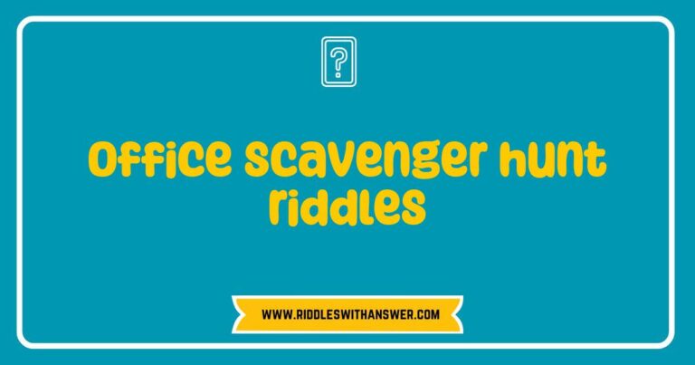 Office scavenger hunt riddles clues leading to hidden objects in the workplace.
